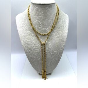 Gold Rope Chain Tassel Lariat Necklace - Women's Jewelry 36”